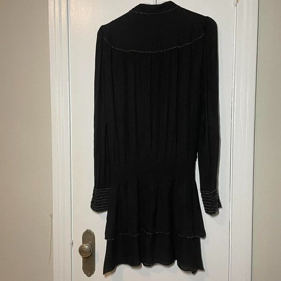 Parker Tie Neck Beaded Long Sleeve Ruffle Silk Dress size S - Picture 5 of 7